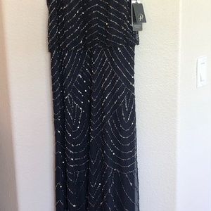 Adrianna Papell long navy beaded gown